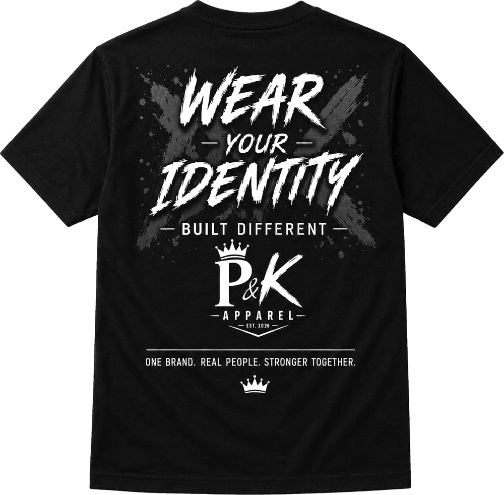 PNK Signature Tee in black, showing the Wear Your Identity back print